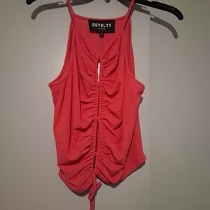 Royalty Coral Ruched Front Spaghetti Strap Tank Top